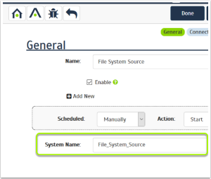 In order to determine which is this name, click the Content Source name and enter the configuration page and look for the System Name field in the General section.